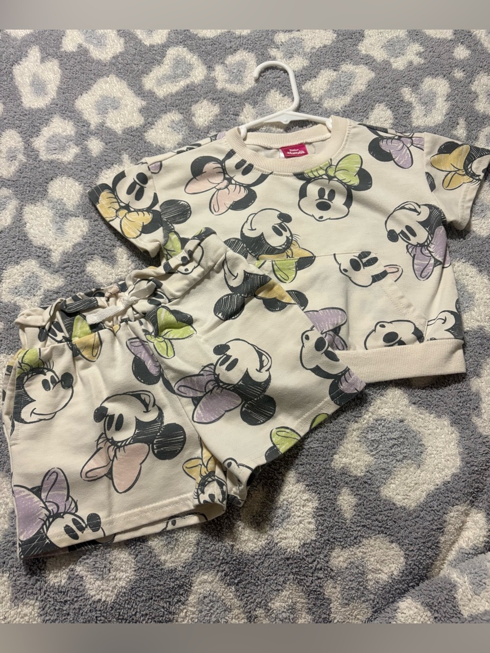 Disney Minnie Mouse Cream Matching Short Sweat Set Toddler Girl 3T